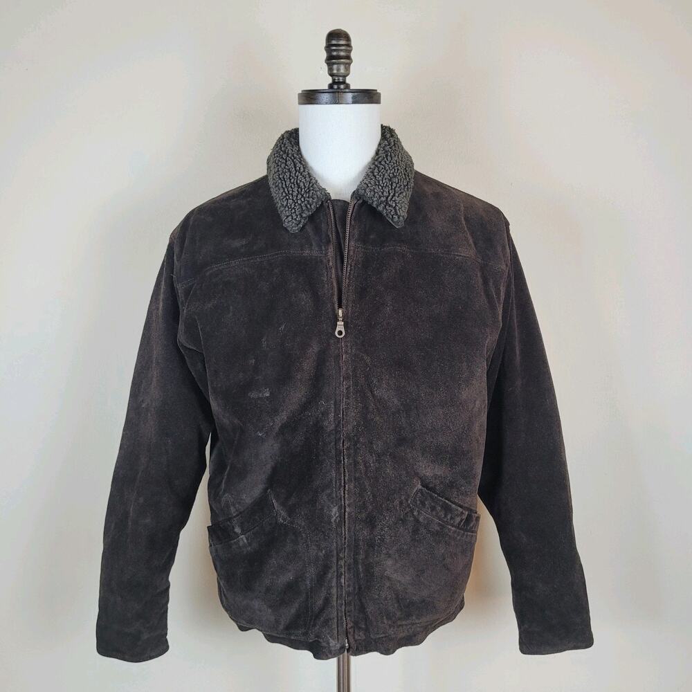 Vintage Gap Jacket Mens Large Brown Suede Leather Sherpa Lined 90s Y2K Collared